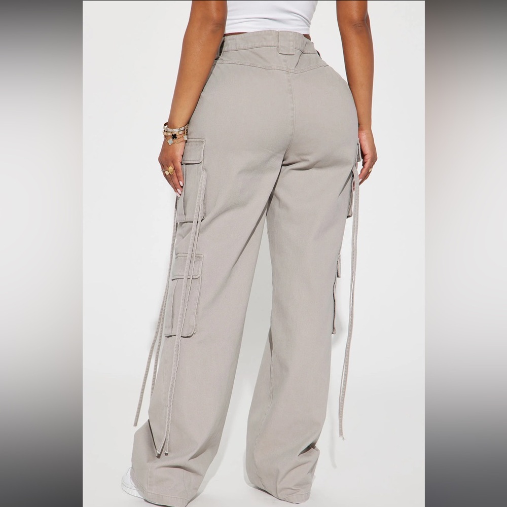 Grey cargo like pants. This size small runs big